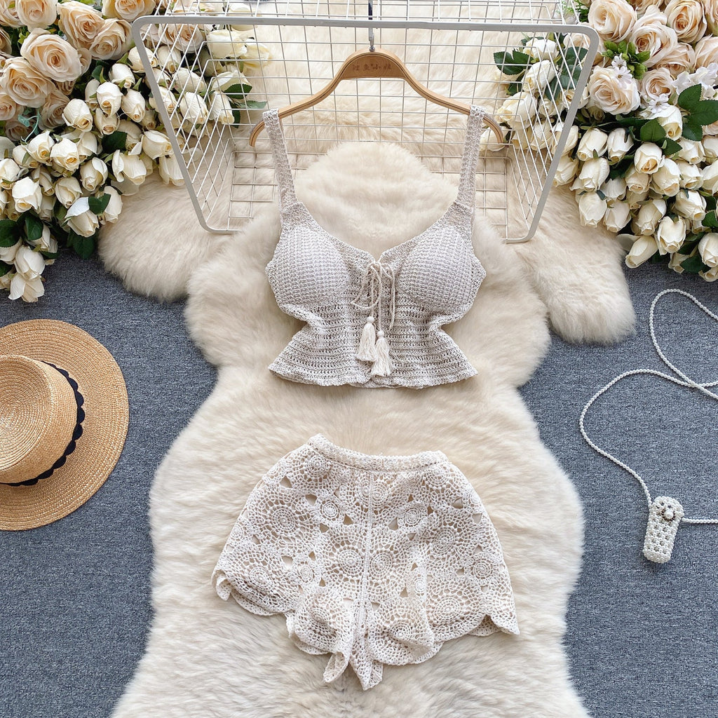 Camisole&Crochet Shorts Knitted 2Pcs