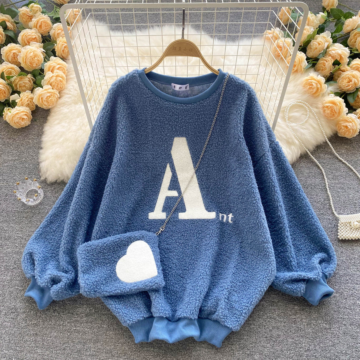 Lamb Velvet Round Neck Sweater without Bag