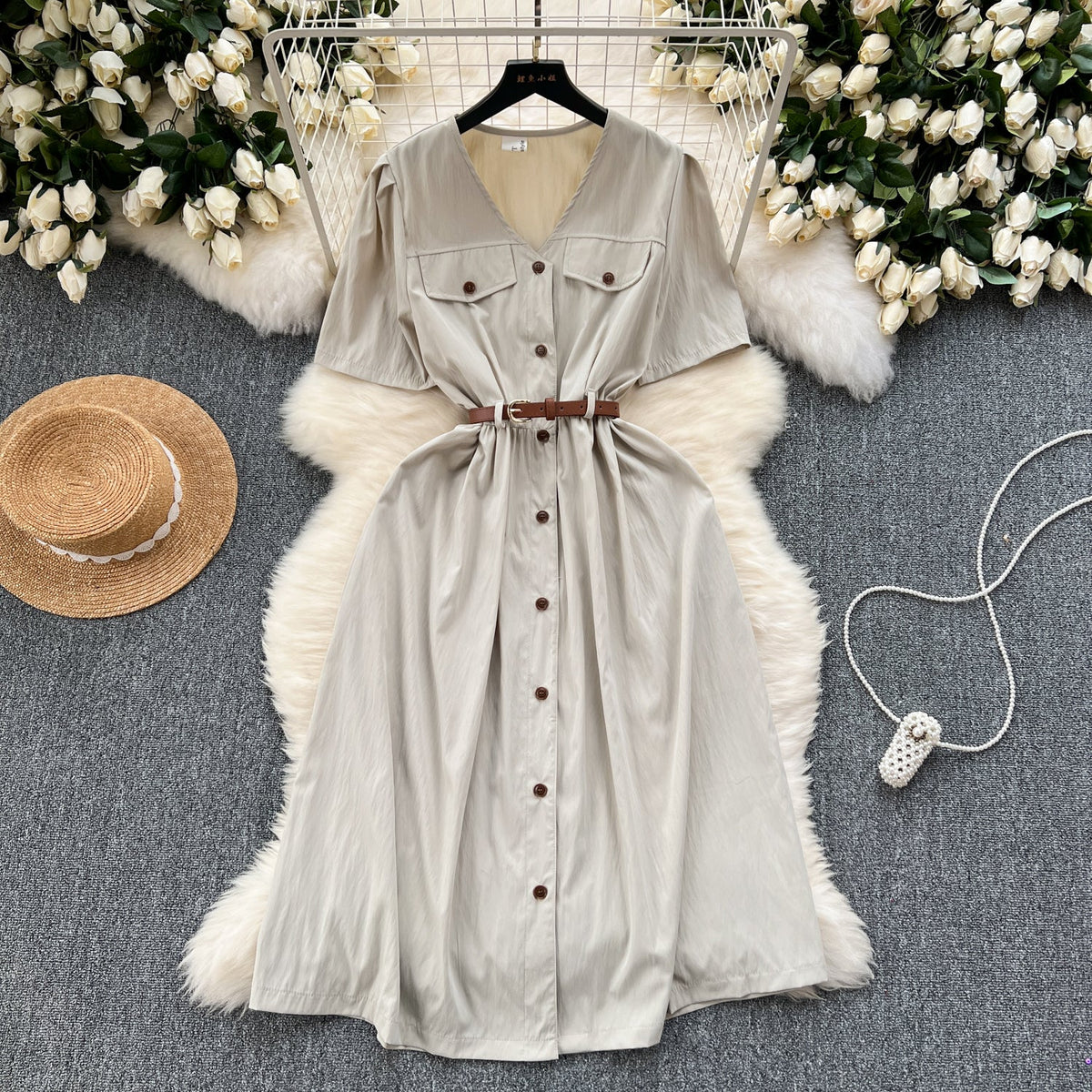 Korean Style Single-breasted Shirt Dress