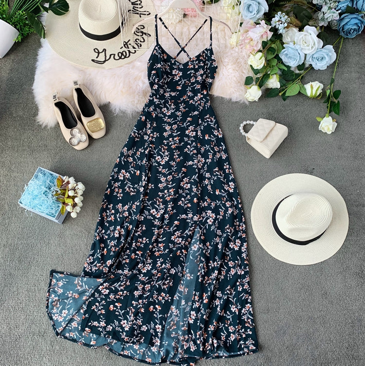 Crossover Strappy Floral Slip Dress