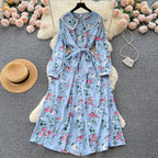 Vintage Doll Collar Floral Chiffon Dress