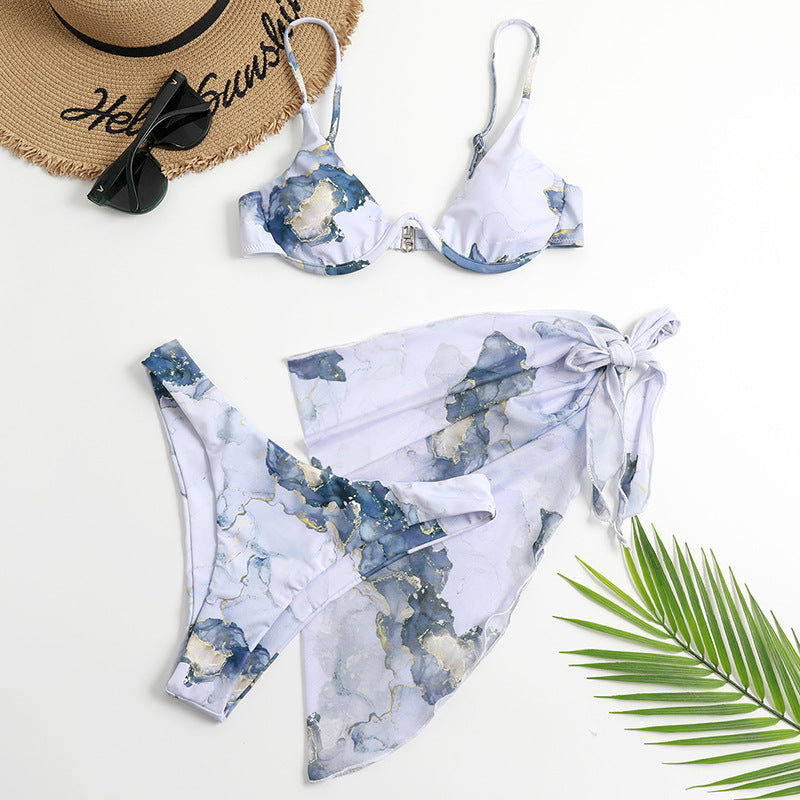 Three-piece Leopard Print&Ink Swimsuit