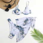 Three-piece Leopard Print&Ink Swimsuit
