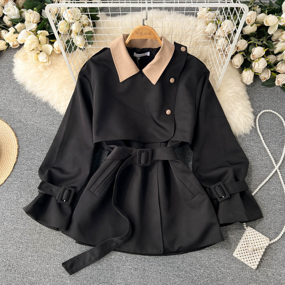 High-end Color Blocking Trench Coat