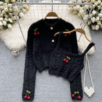 Cherry Knitted Cardigan&Camisole 2Pcs Set