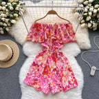 Strapless Floral Ruffled Jumpsuits