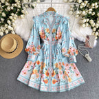 Courtly Floral Printed Ruffled Shirt Dress
