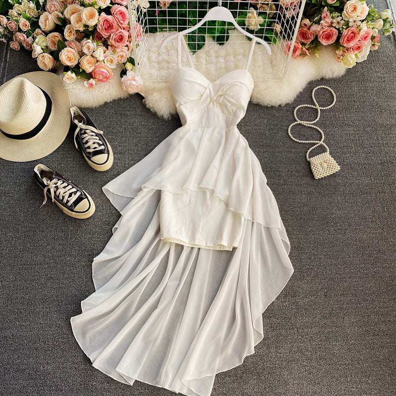 High waist irregular tube top strap dress