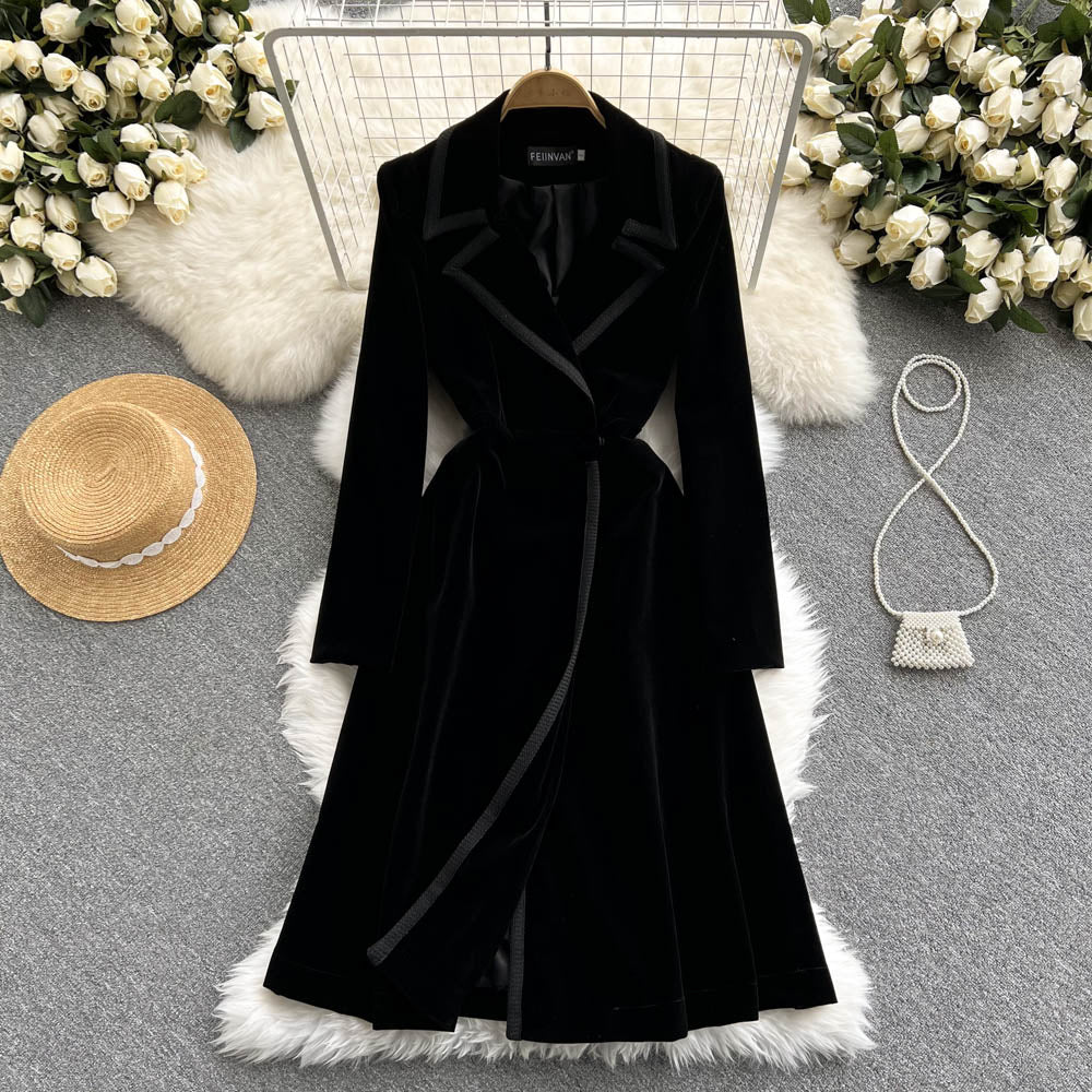 Velvet Dress With Suit Collar