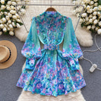 Vintage Ruffled Floral Shirt Dress