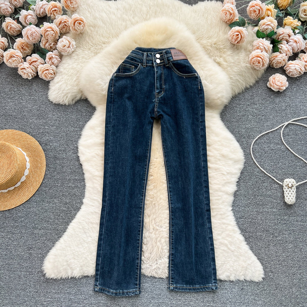 Chic High-waist Straight Ninth Jeans