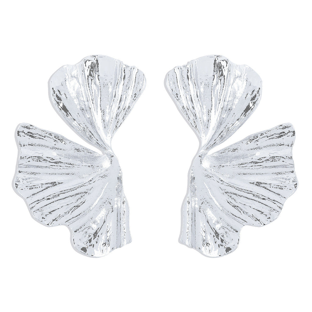 Scalloped Metal Ginkgo Biloba Earrings