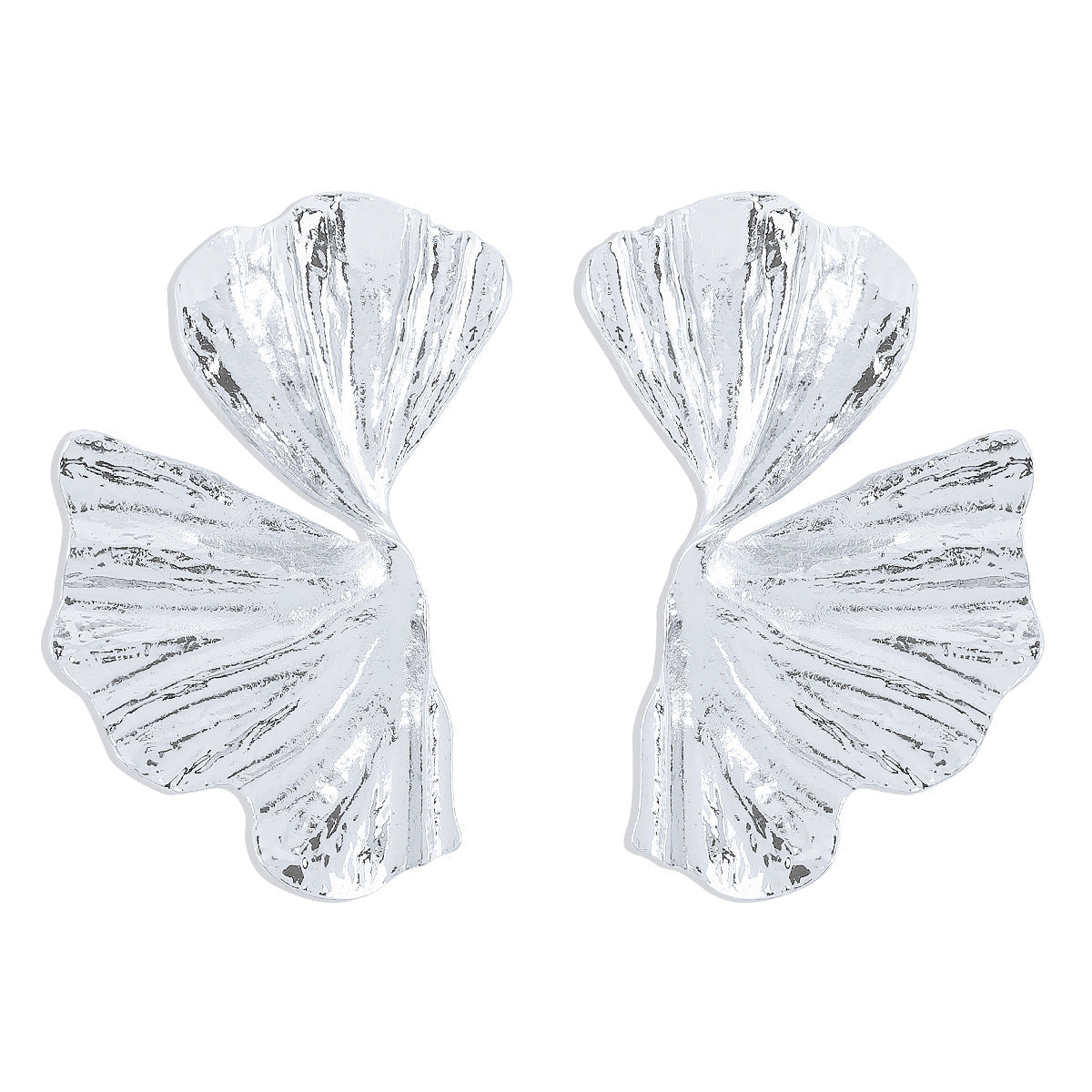 Scalloped Metal Ginkgo Biloba Earrings