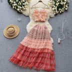 3d Floral Gradient Camisole&Skirt 2Pcs
