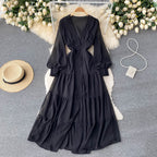 Courtly Lace Trim Single-breasted Dress