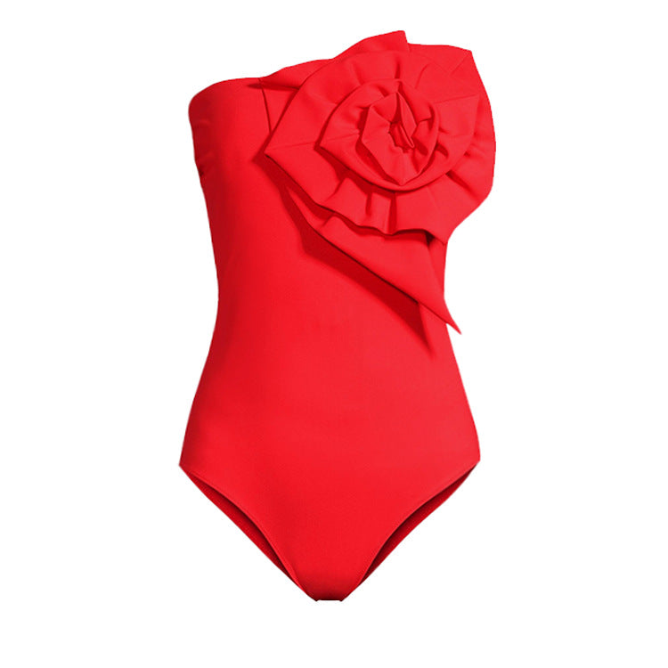Solid Color Off-shoulder Swimwear&Knotted Skirt