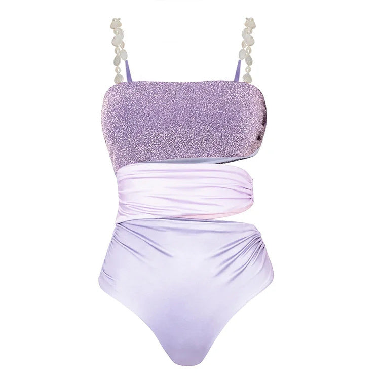 Niche Glossy Hollowed Swimwear&Skirt 2Pcs
