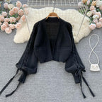Lace-up Long Sleeve Knitted Cardigan