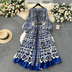Floral Printed High-waist Pleated Dress