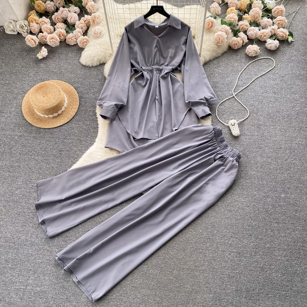 Loose-fitting Shirt&Pleated Trousers 2Pcs