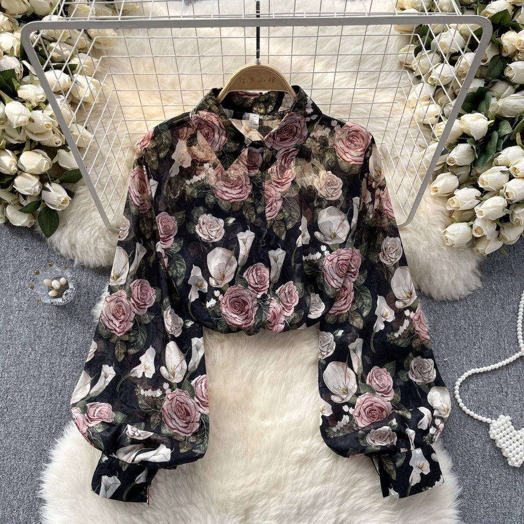 French Style Floral Printed Shirt