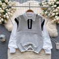 Faux Two-pieces Patchwork Stripe Top