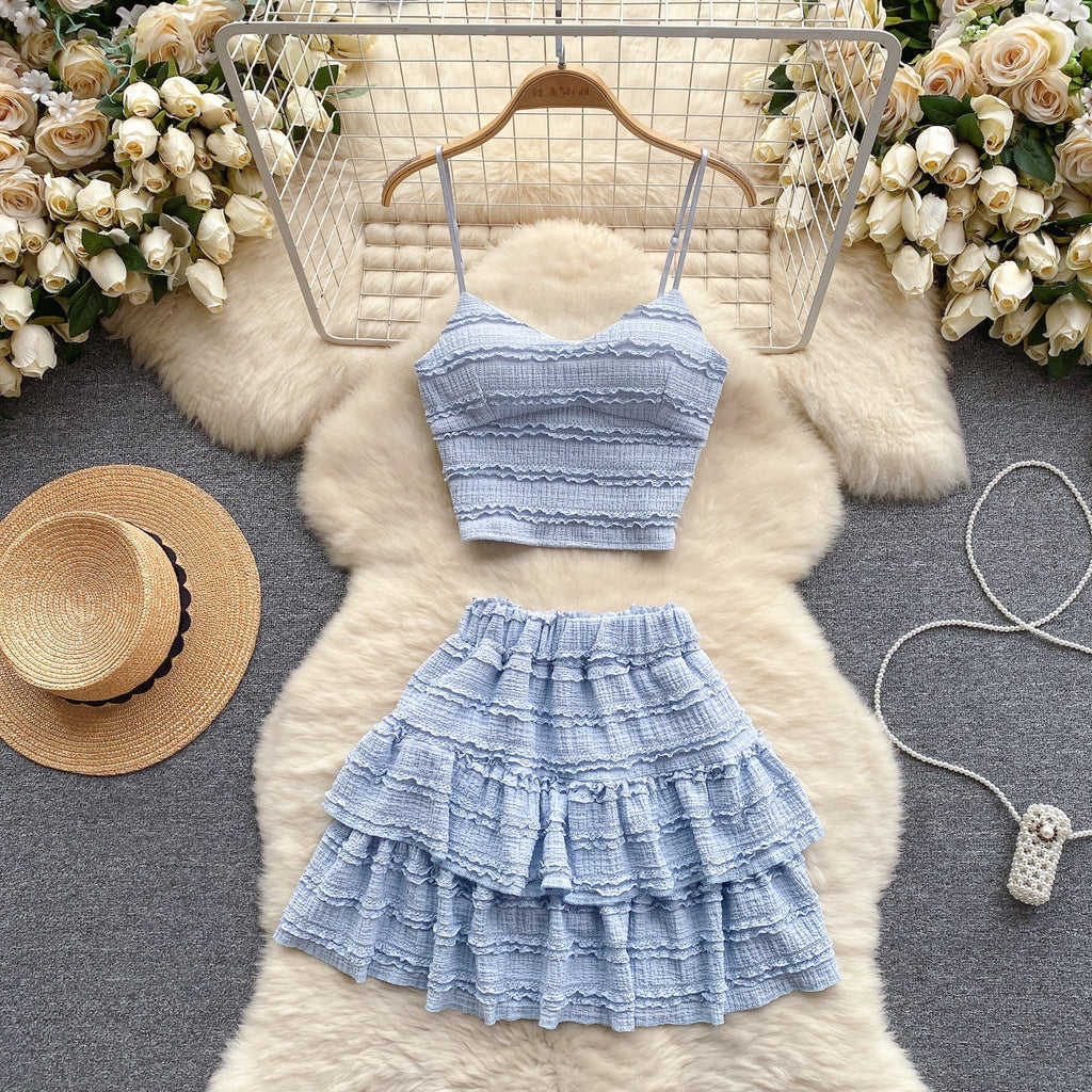 Camisole&Ruffled Skirt Lace 2Pcs
