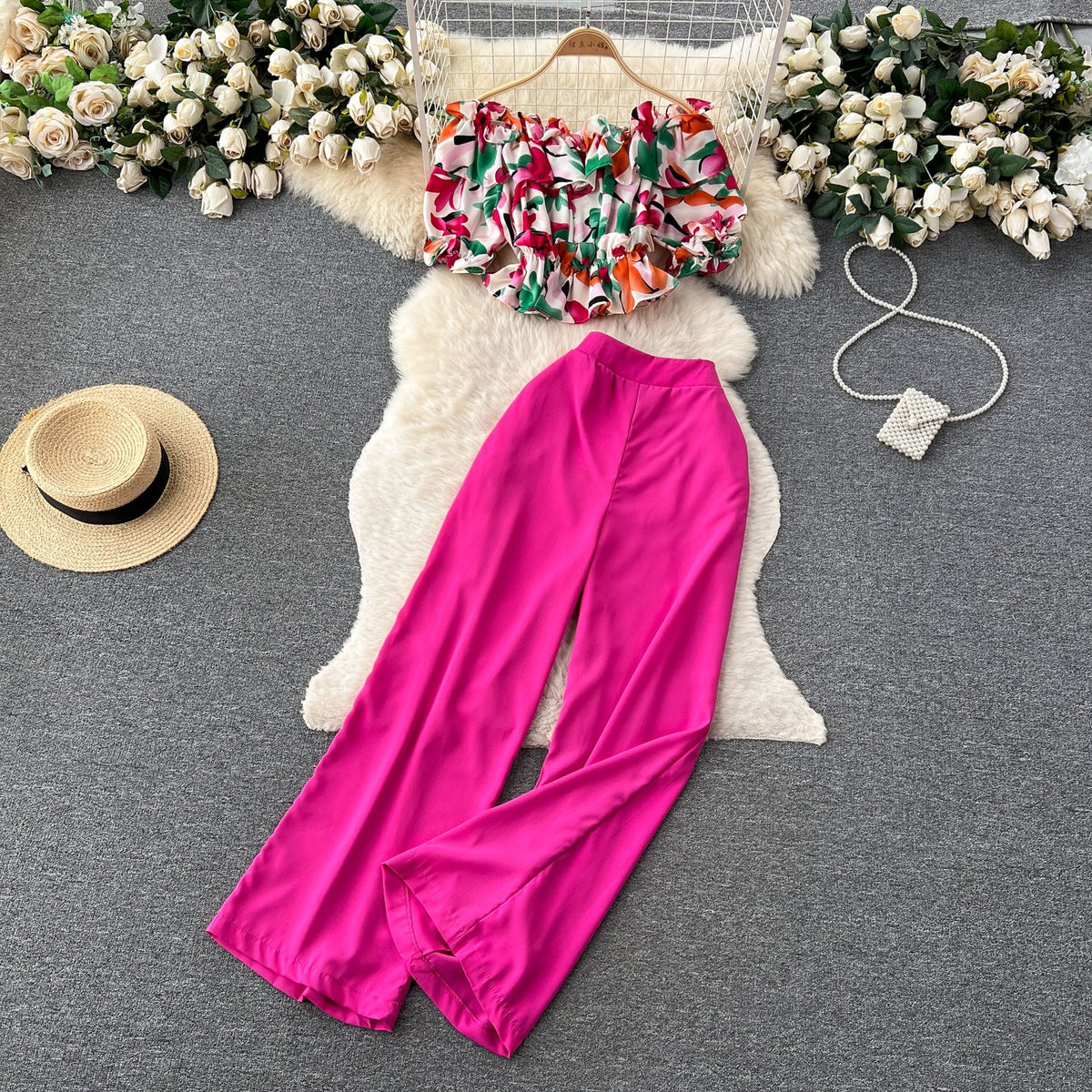 Ruffled Top&Long Trousers Floral 2Pcs