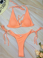 Solid Coloured Lace-up Three-point Bikini