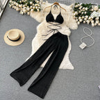 Two-piece Straight-leg Trousers & Lace-up Top