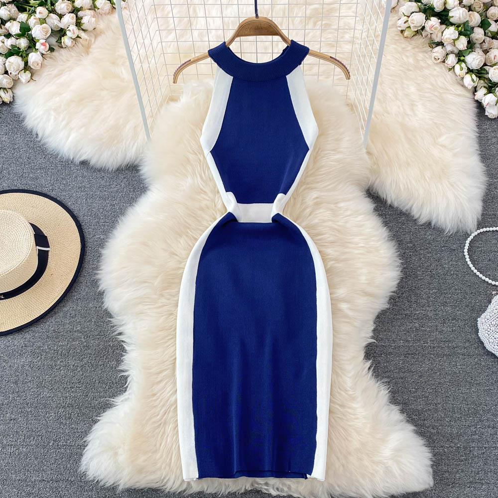 Halter Neck Off-the-shoulder Knitted Sleeveless Hip Dress