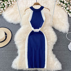 Halter Neck Off-the-shoulder Knitted Sleeveless Hip Dress