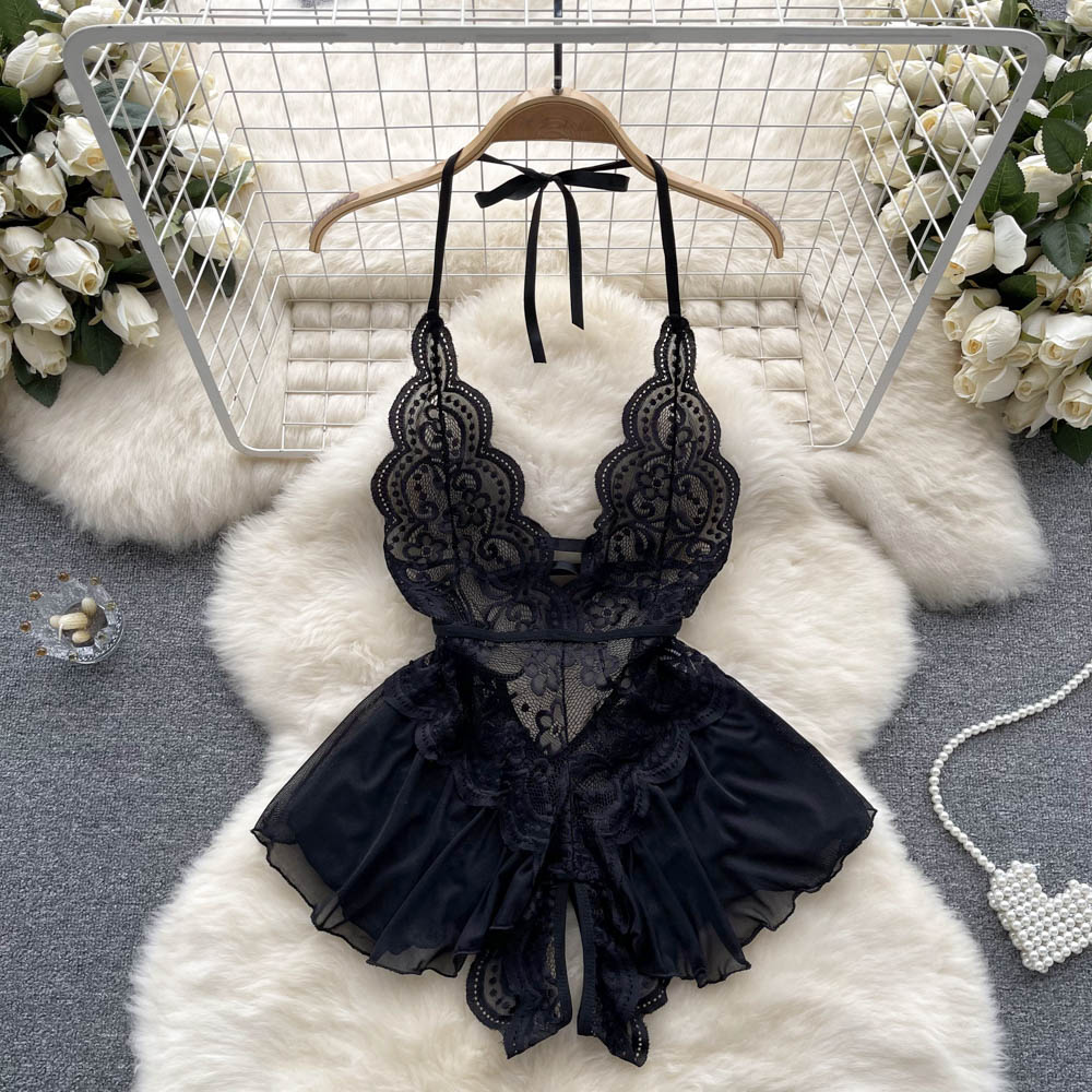 Irregular Design Lace Patchwork V-neck Dress