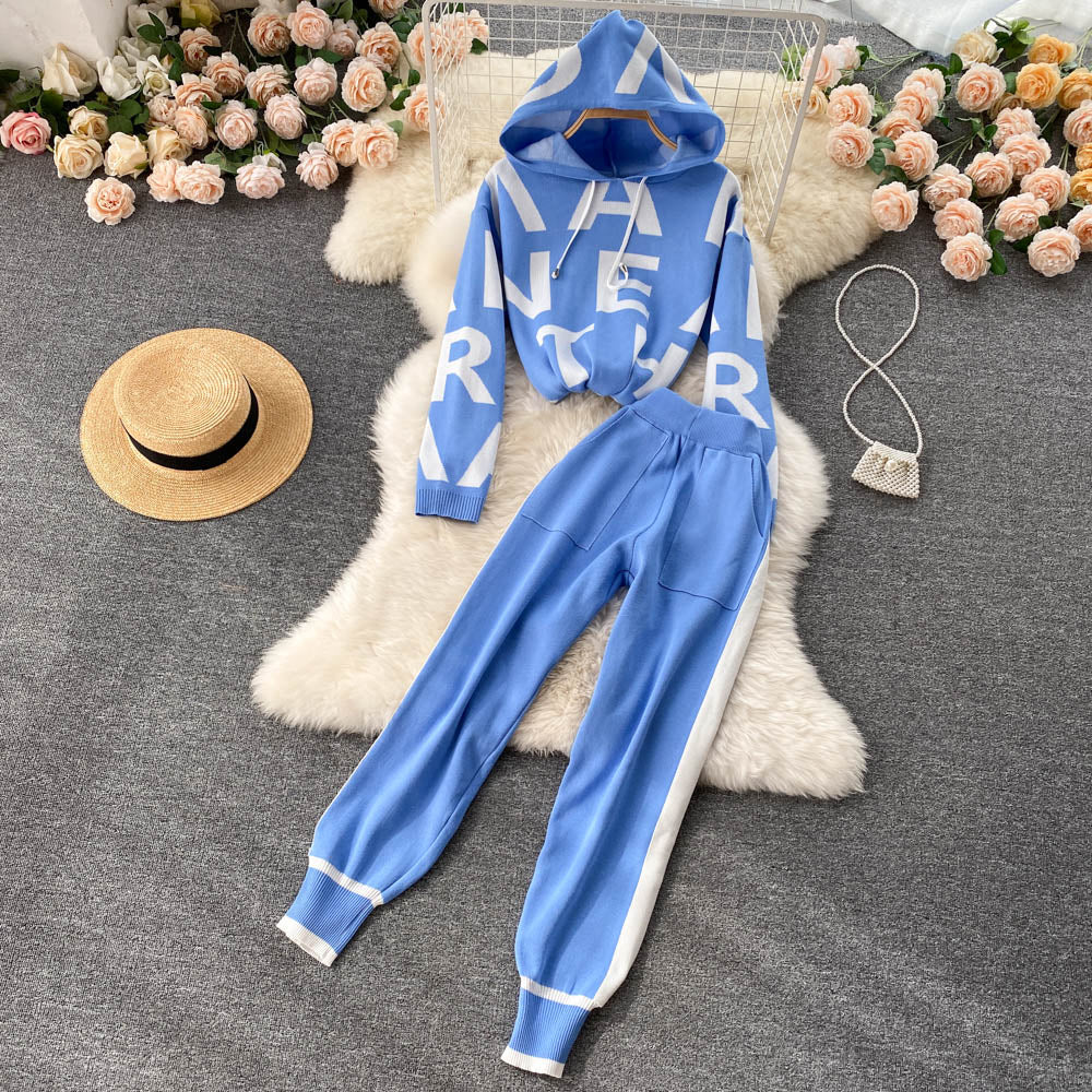 Letter Sweatshirt High Waist Pants Two-piece Set