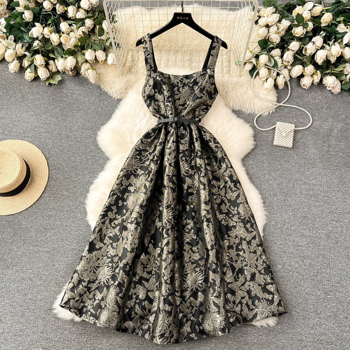 Courtly Floral Jacquard Slip Dress