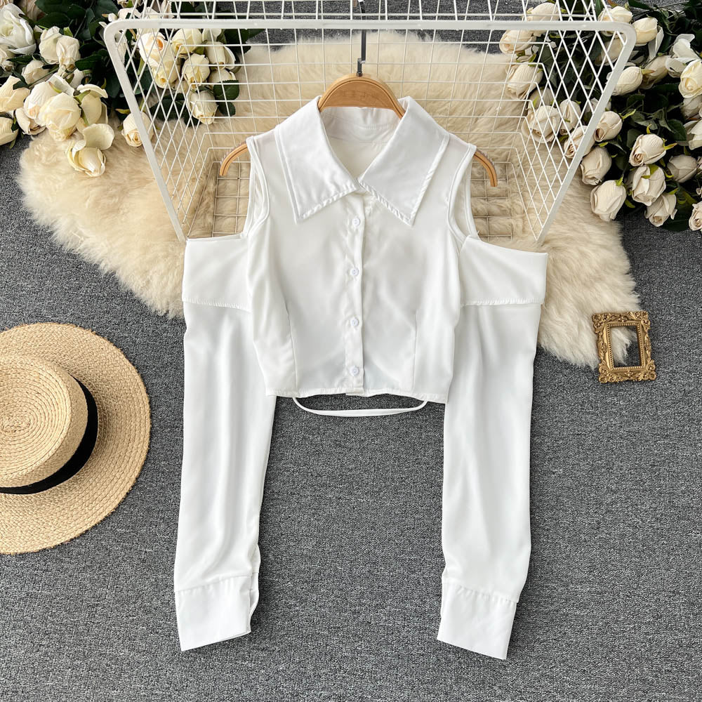 Niche Shoulder-hollowed Plain Shirt