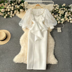 Vintage Beaded Ruffled Split Dress