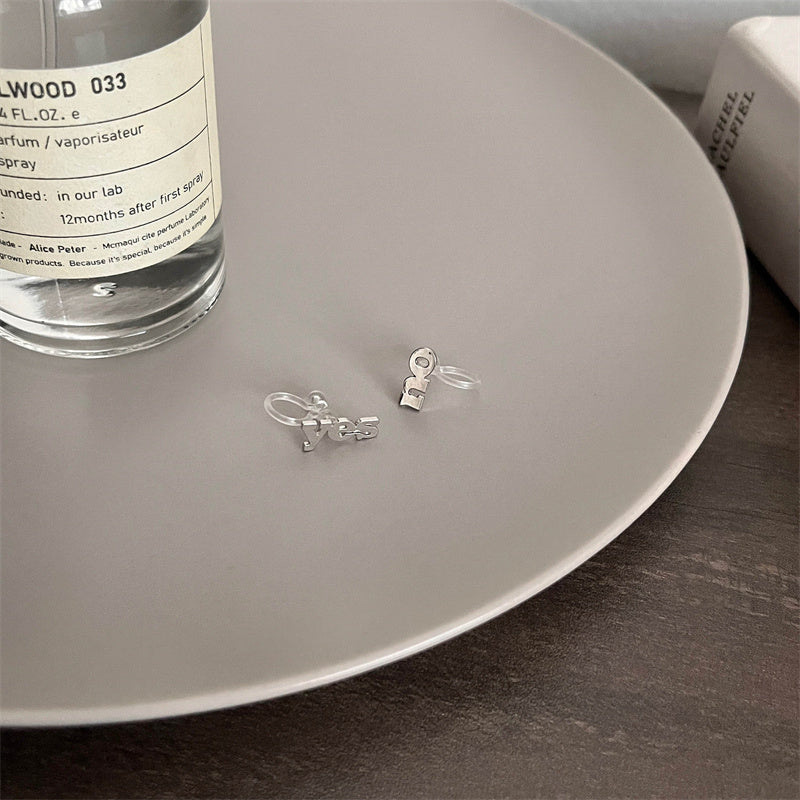 Asymmetrical Yes No Monogram Earrings