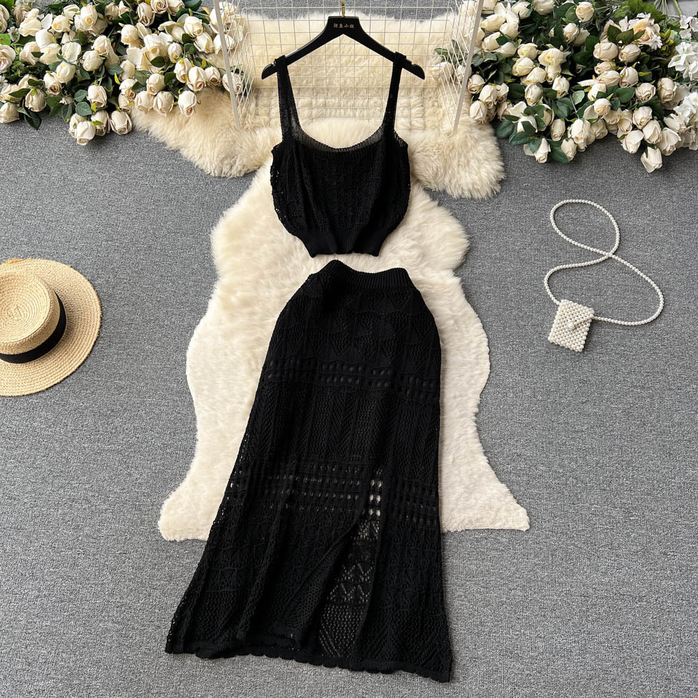 Camisole&Skirt Hollowed Knitted 2Pcs