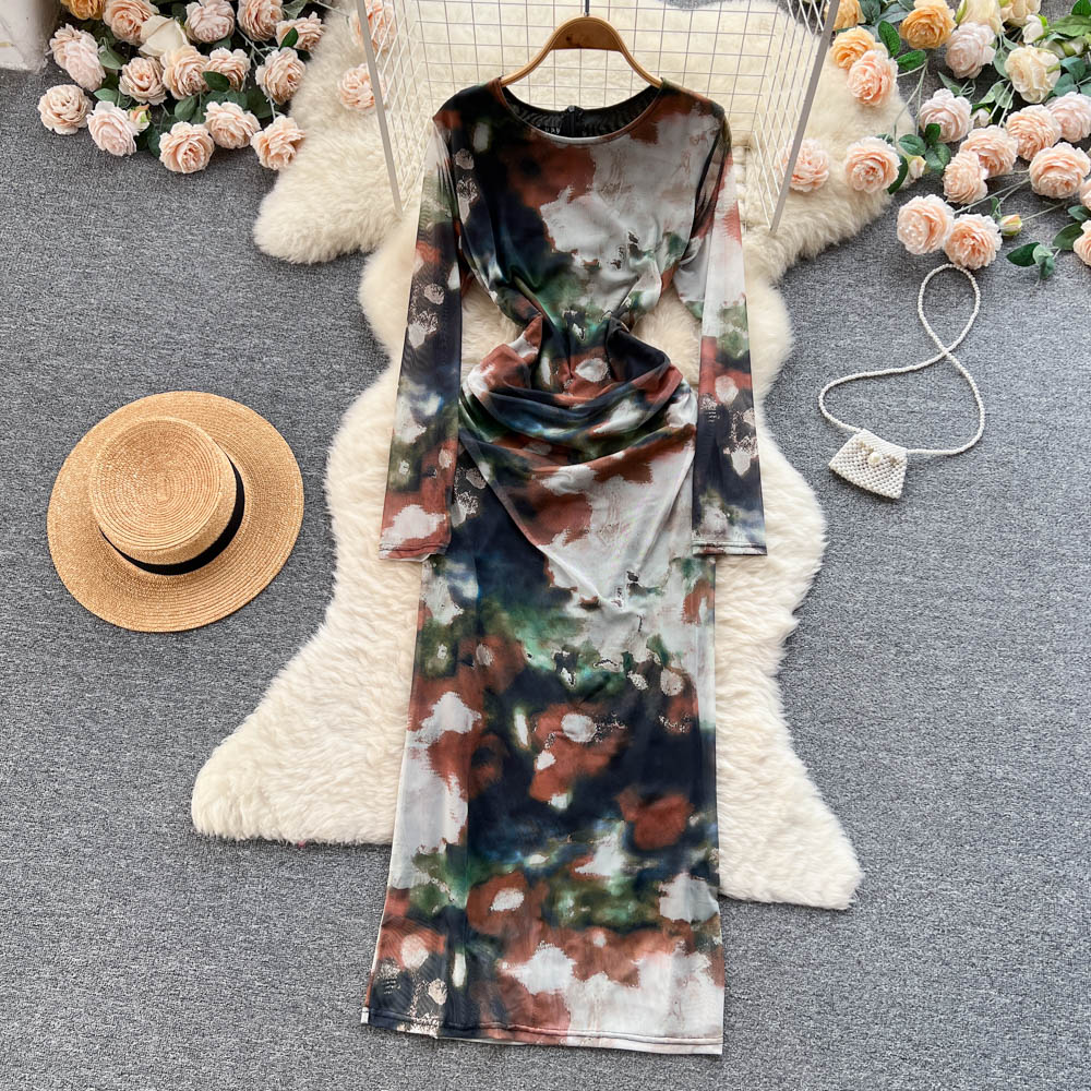 Swoosh Floral Printed Hip-wrapping Dress