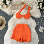 One-shoulder Camisole&Wide-leg Shorts 2Pcs