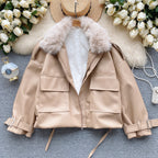 Vintage Furry Collar Short PU Jacket