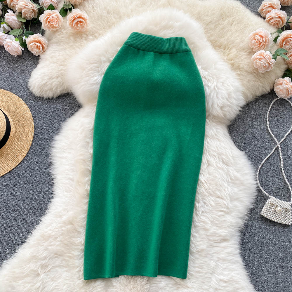 Solid Color Stretchy Knitted Skirt