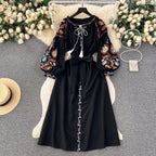 Bohemia Lace-up Embroidered Floral Dress