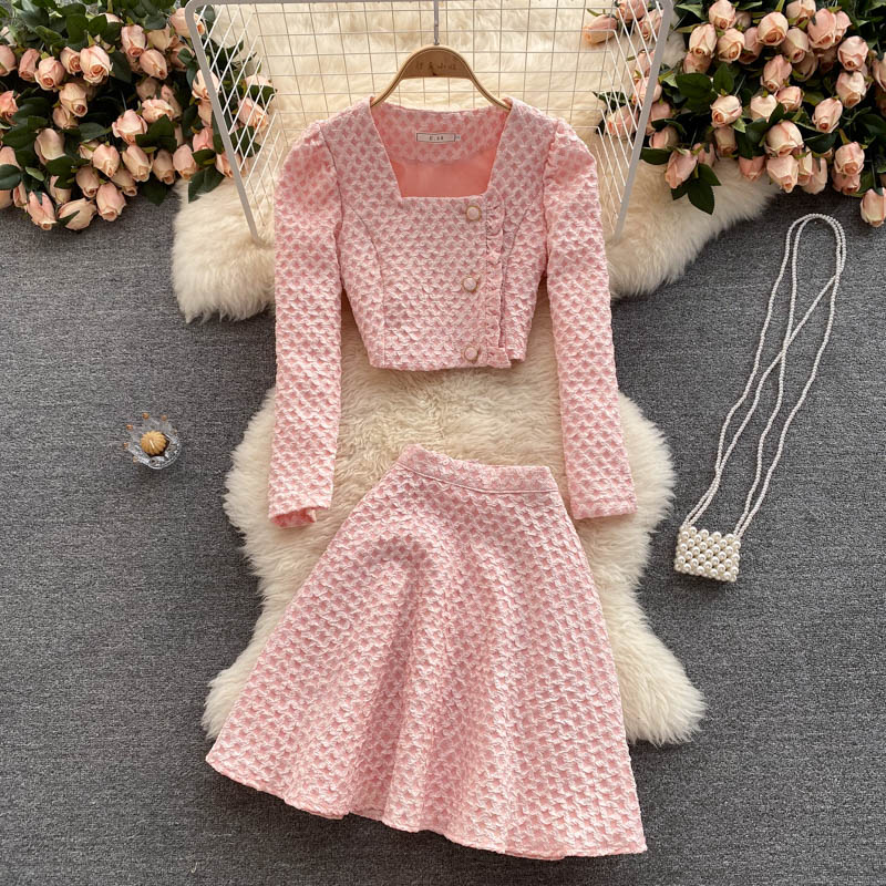 Suit Top&A-line Skirt 2Pcs Set