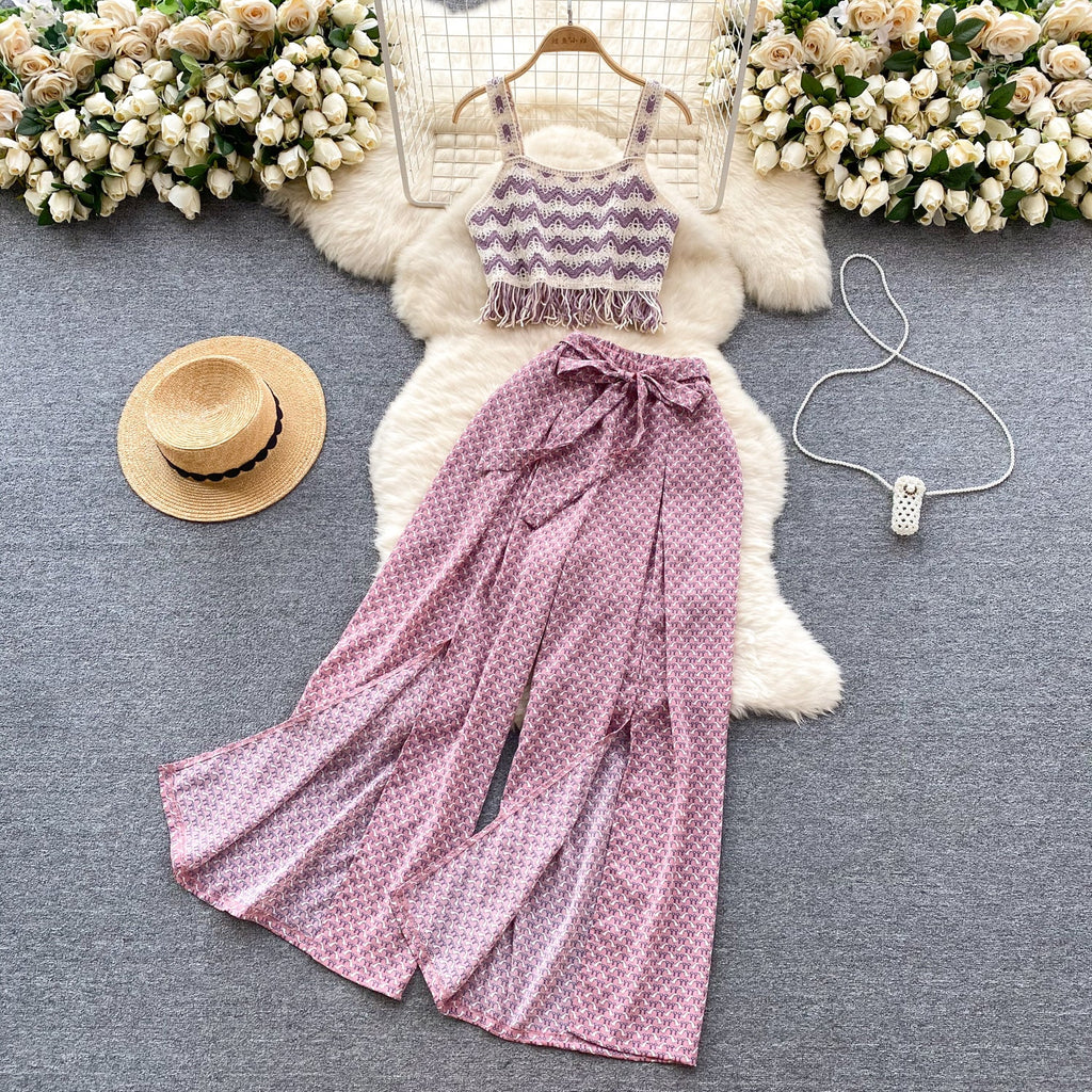 Bohemia Cardigan&Trousers Waven Knitted 2Pcs