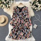 V-neck Waistband Ruffle Dress
