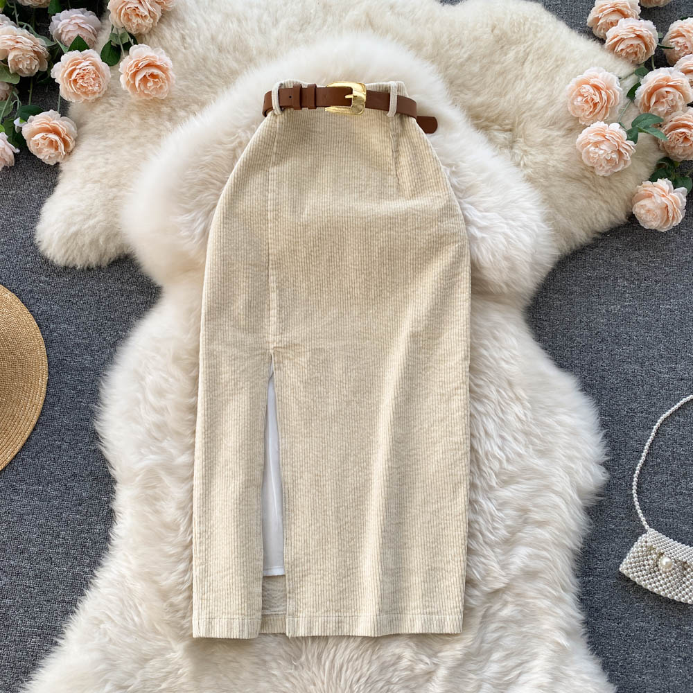 Slit Half Height Waist Slim Bag Hip A-line Skirt