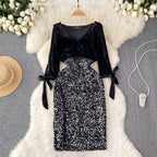 Elegant Sequin Patchwork Velvet Dress