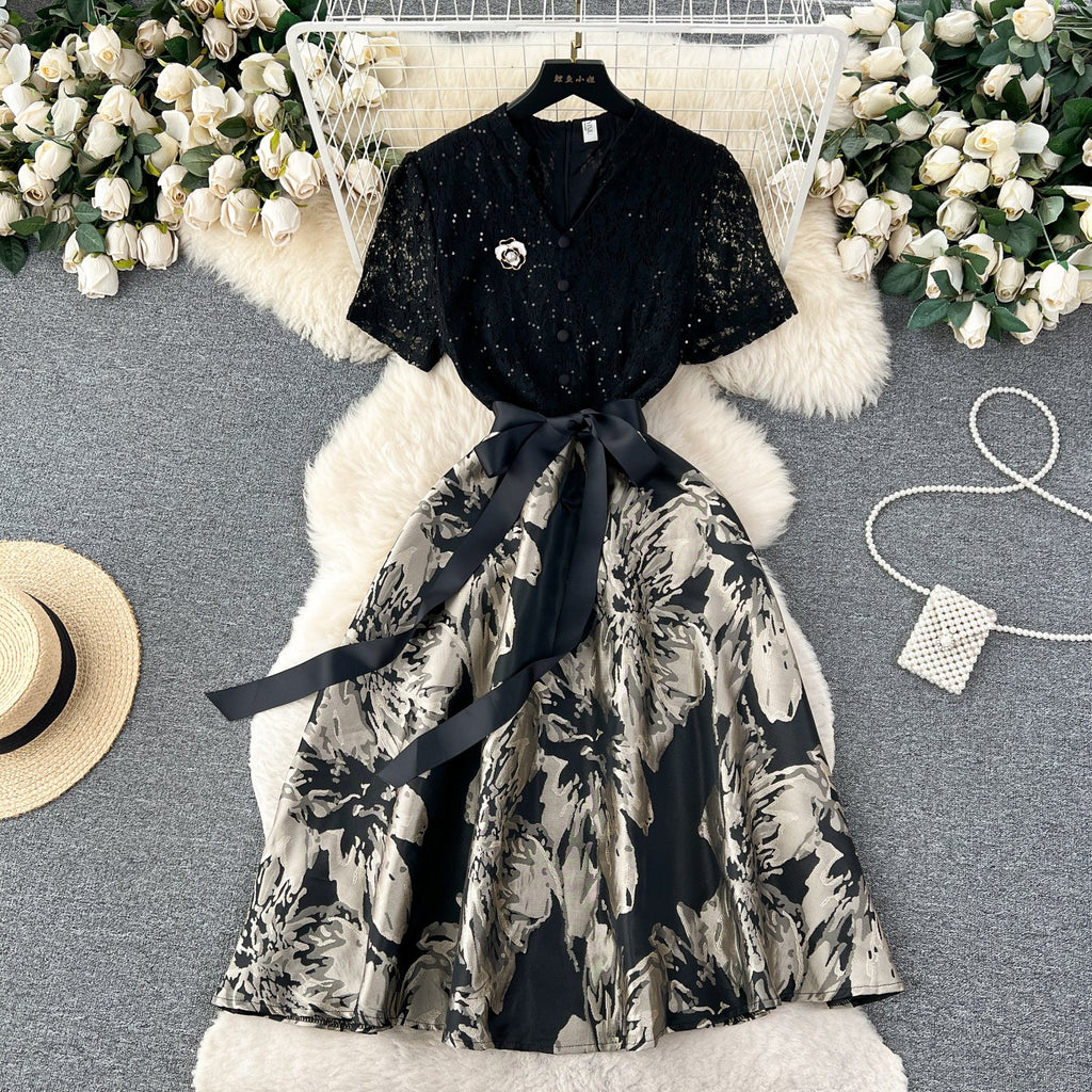 Elegant Hollowed Patchwork Lace Dress